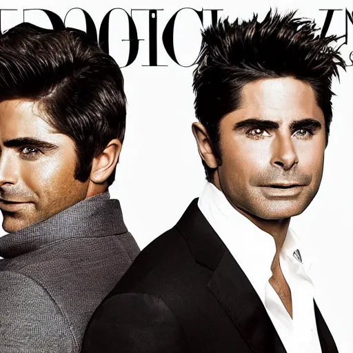Image similar to portrait of zac efron and john stamos and rob lowe, vogue magazine cover, dramatic light, photoshoot, face photo, detailed, face details sharp,