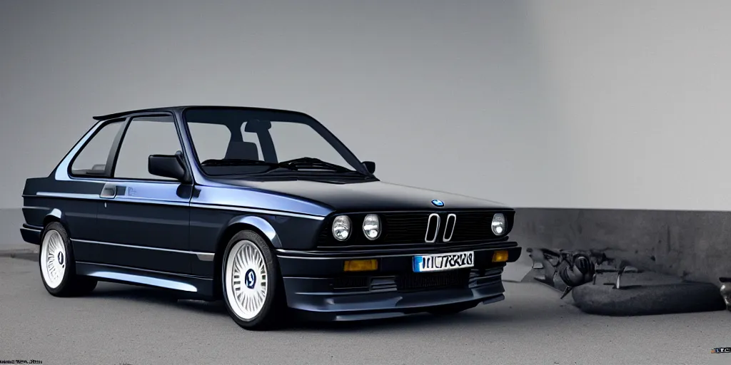 Image similar to BMW e30 coupe, hyper realism, depth of view 8k.