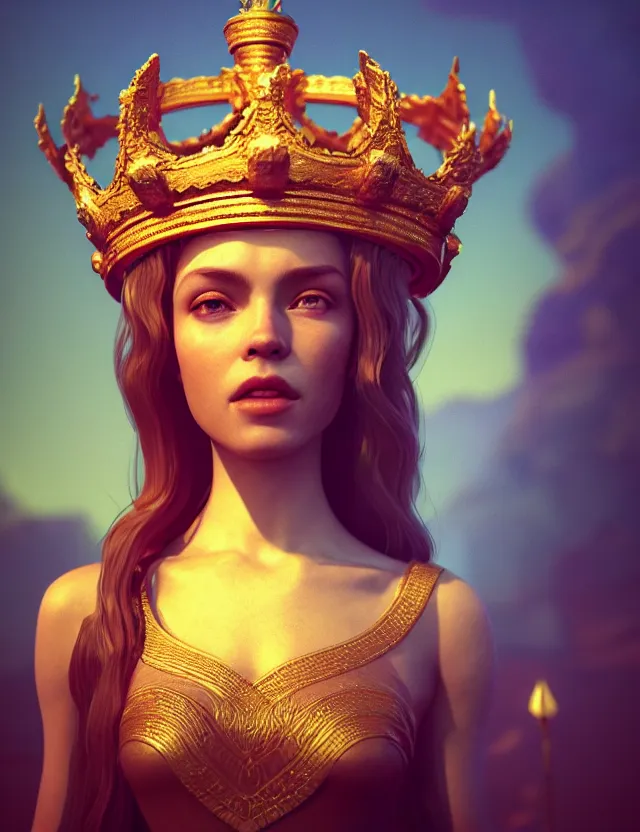 Image similar to blurred background. close-up portrait of a goddess in crown, by Artem Chebokha by Anka Zhuravleva, Anato Finnstark and Alena Aenami, Angus McKie, Anton Fadeev, octane render, unreal engine, cinematic counter light, high detail, octane render, 4k