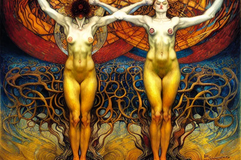 Image similar to Divine Chaos Engine by Karol Bak, Jean Delville, William Blake, Gustav Klimt, and Vincent Van Gogh, symbolist, visionary