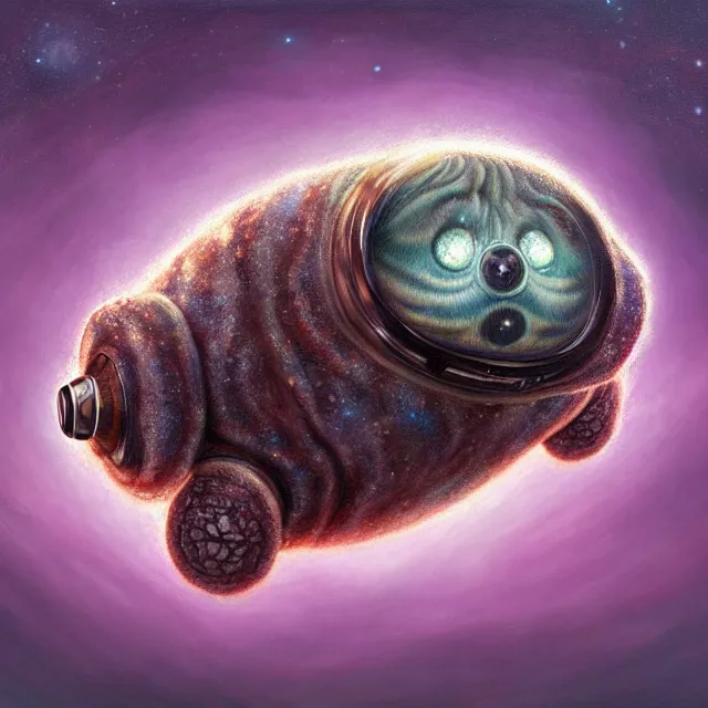 Image similar to a highly detailed tardigrade, it has a beautiful unconventional face, floating through deep space, elegant, hyperrealistic, digital painting, artstation, realism, concept art, pop, smooth, mythological, sharp focus, qualia, illustration, art by mark ryden 3 d 8 k ultra detailed