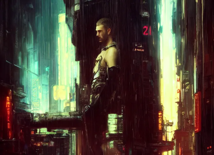 Image similar to android evading blade runner ( blade runner 2 0 4 9, dystopian, cyberpunk 2 0 7 7 character design ). orientalist portrait by john william waterhouse and james gurney and theodore ralli and nasreddine dinet, oil on canvas. cinematic, hyper realism, realistic proportions, dramatic lighting, high detail 4 k