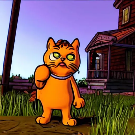 Prompt: garfield the cat, in telltale ’ s walking dead video game