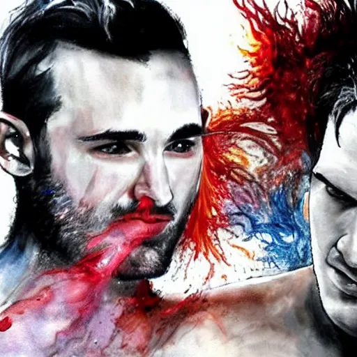 Prompt: the hyper - realistic painting of tom sturridge as sandman fighting against lucifer