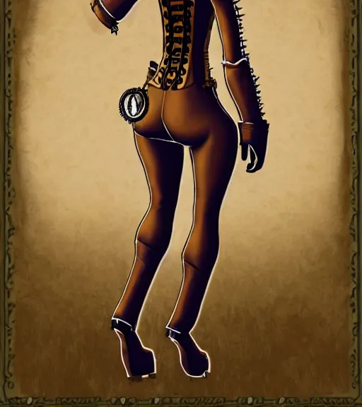 Image similar to the full body of anthropomorphic lynx fursona from behind wearing a steampunk suit