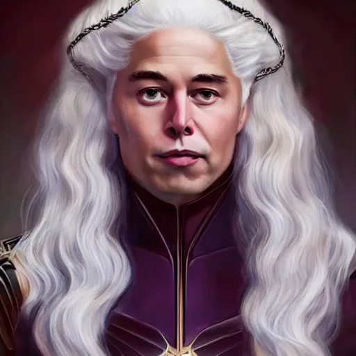 Image similar to elon musk as daenerys targaryen, portrait in the style of konstantin razumov, extremely detailed