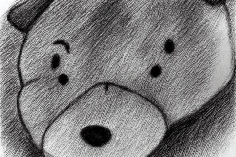 Prompt: winnie the pooh, pencil sketch, high detail, hyper realistic,