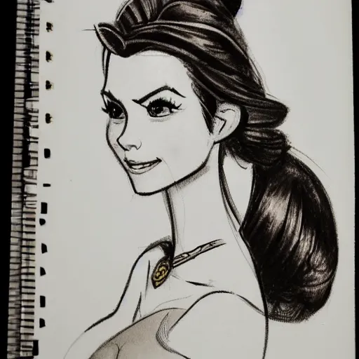 Image similar to milt kahl sketch of victoria justice with done up hair, tendrils covering face and ponytail as princess padme from star wars episode 3