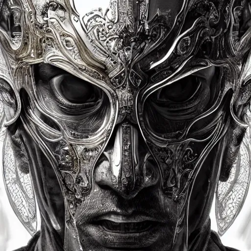 Prompt: Very very very very highly detailed epic central composition portrait of face with venetian mask, intricate, dystopian, sci-fi, extremely detailed, digital painting, artstation, concept art, smooth, sharp focus, illustration, intimidating lighting, incredible art by Tokujin Yoshioka and Anton Pieck