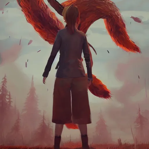 Prompt: the giant nine - tailed fox, style game square enix life is strange remake, trending on artstation, painted by greg rutkowski, render with game the last of us parte ii details