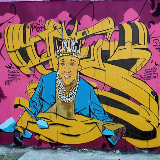 Image similar to king von as hyperrealistic content picture, justify content center, mural and graffiti