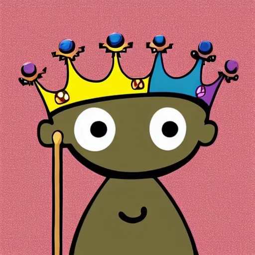 Image similar to kidney bean holding a staff, wearing crown, cartoon character, digital art, fun,