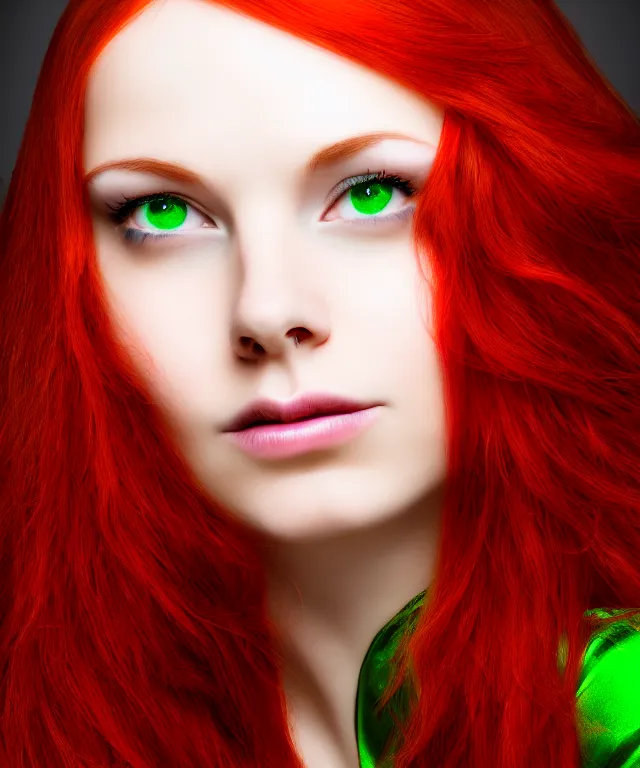 Image similar to Beautiful young woman, Fae, portrait, long red hair, green highlights