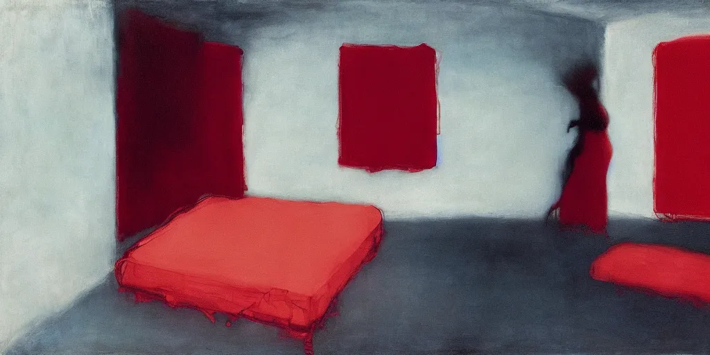 Prompt: lovers melting into a bed, void of darkness, existential crisis, Todd Hido, Edward Hopper, Mark Rothko, Cy Twombly