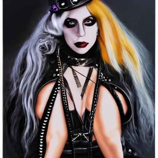 Prompt: portrait of lady gaga dressed as a heavy metal artist, 4 k, hyper - realistic
