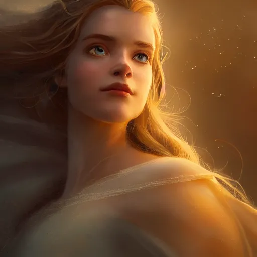 Image similar to elsa, posing heroically, heavenly, full body close-up shot, elegant, realistic character concept, high fantasy, light atmosphere, golden ratio, cinematic lighting, hyperdetailed, high resolution, insanely detailed and intricate, artstation, Marc Simonetti, Greg Rutkowski, octane render, 8k