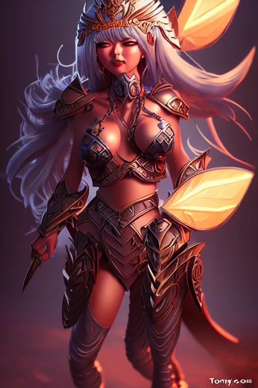 Image similar to shocking sakimi chan, fantasy armor, detailed face, dynamic lighting, tony sart