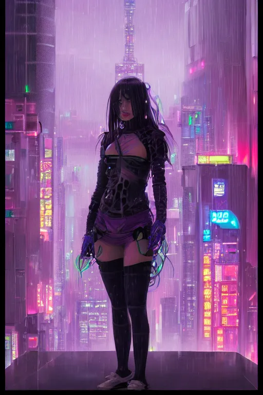 Prompt: portrait futuristic obnoxious cyberpunk young Berserker girl, in futuristic heavily raindrop tokyo rooftop cyberpunk night, ssci-fi, fantasy, intricate, very very beautiful, elegant, neon light, highly detailed, digital painting, concept art, human anatomy, soft light, hdri, smooth, sharp focus, illustration, art by WLOP and alphonse mucha and craig mullins and tian zi