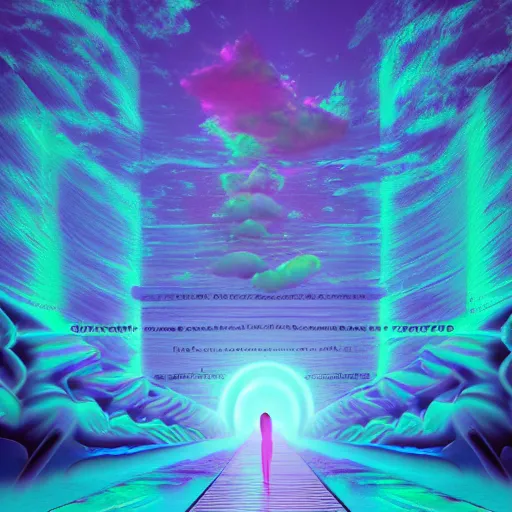 Prompt: detailed conceptual digital art of human journey to the god, vaporwave - 4