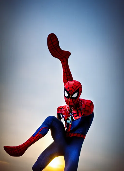 Image similar to photo of spiderman ,realistic 35mm, f/1.4, Golden Hour light, ,