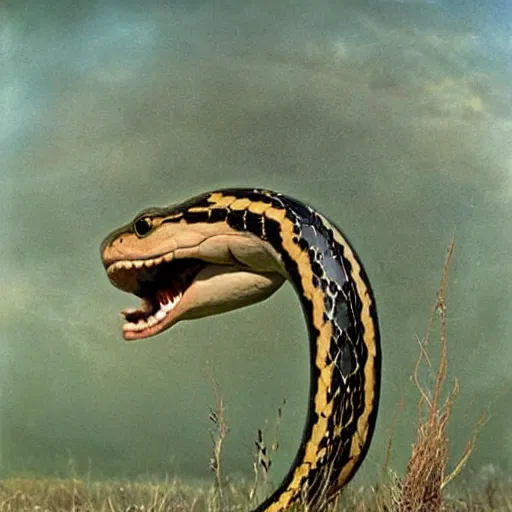 Image similar to A beautiful art installation of a snake eating its own tail that seems to go on forever. by Andrea Kowch, by Ernst Haas