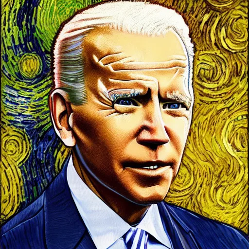 Image similar to a perfect fusion of Joe Biden and Barack Obama, style of Vincent Van Gogh, presidential fusion, mix of Biden and Obama, presidential cross, portrait, oil painting by Van Gogh, 4k photograph of painting