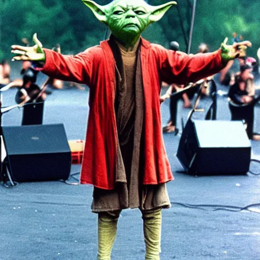 Image similar to yoda performing at woodstock