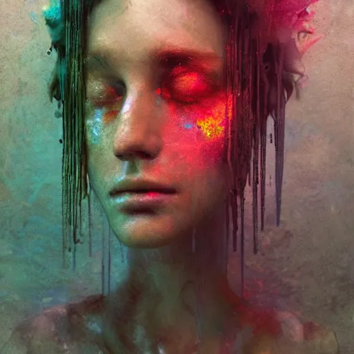 Image similar to resonant frequency by cy Twombly and BASTIEN LECOUFFE DEHARME, colorful, iridescent, volumetric lighting, abstract
