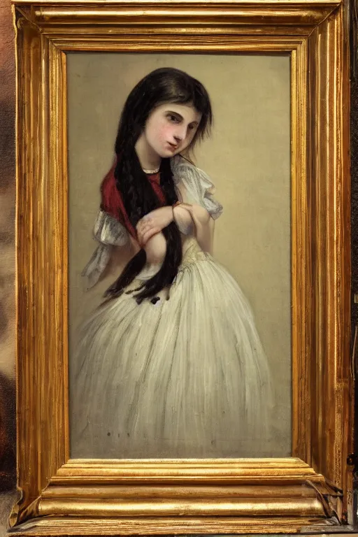 Image similar to a 19th century painting of an emo girl, 1800s romantic painting, young woman