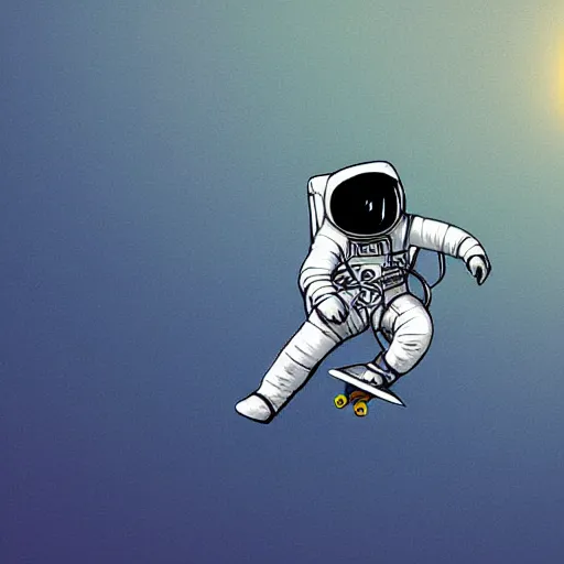 Prompt: an astronaut is skateboarding on the moon digital art