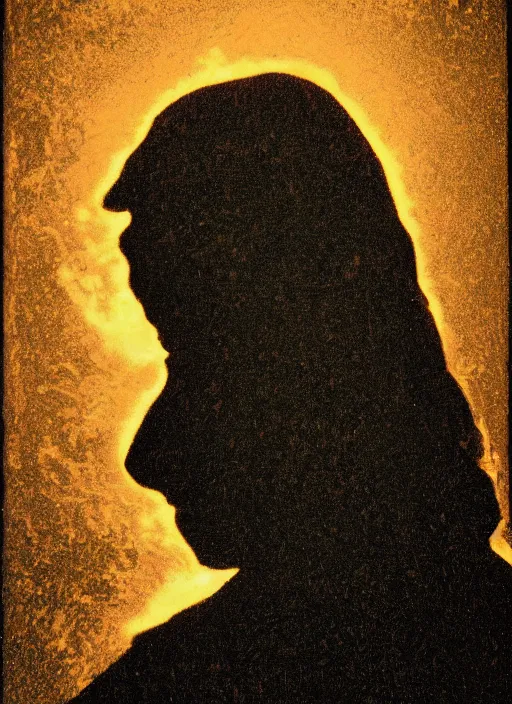 Prompt: a man's face in profile, made of lava, in the style of the Dutch masters and Gregory Crewdson, dark and moody