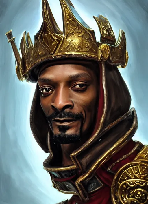 Prompt: snoop dogg as a paladin, short beard, grumpy, intricate plate armor, Ivan Aivakovsky, Boris Vallejo, epic fantasy character art, D&D Concept Art, full length, Realistic, Regal, Refined, Detailed Digital Art, Oil Paining, Exquisite detail, post-processing, masterpiece, Cinematic Lighting, Unreal Engine, 8k, HD, Stanley Artgerm Lau, WLOP, Rossdraws, Frank Frazetta, Andrei Riabovitchev, Marc Simonetti, trending on artstation,