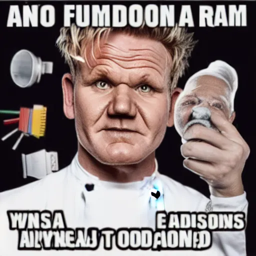 Prompt: a fusion between a ram and gordon ramsay.