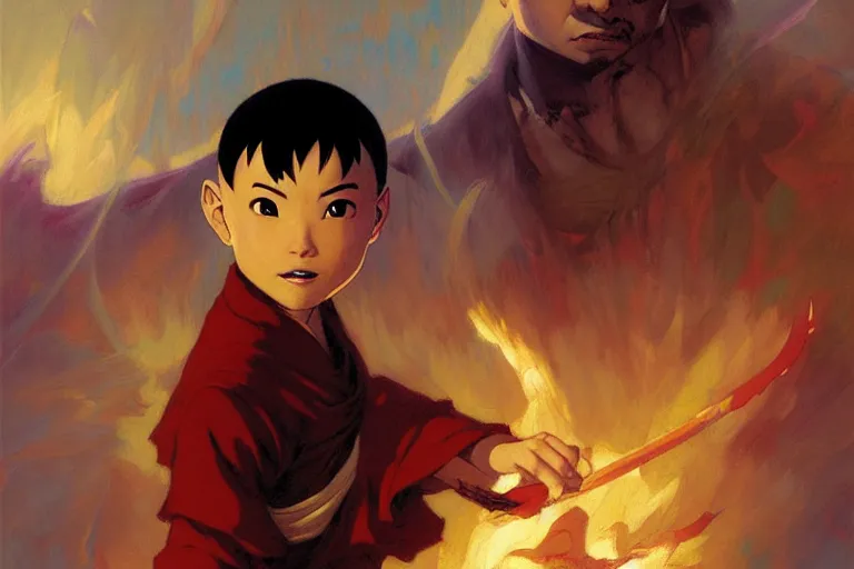 Image similar to the last airbender, atla, bald, painting by gaston bussiere, craig mullins, j. c. leyendecker