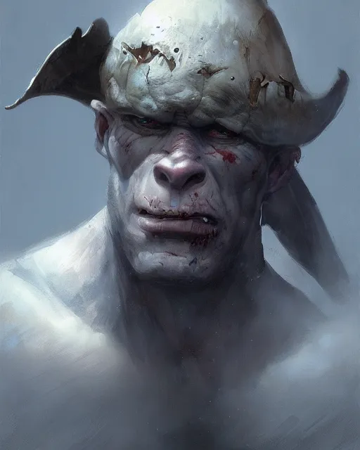 Image similar to portrait of a pale skin orc with a pirate hat, dramatic lighting concept art by craig mullins and ruan jia and raphael lacoste, trending on artstation