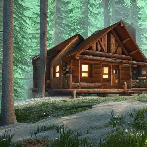 Image similar to a cabin in the woods unreal engine