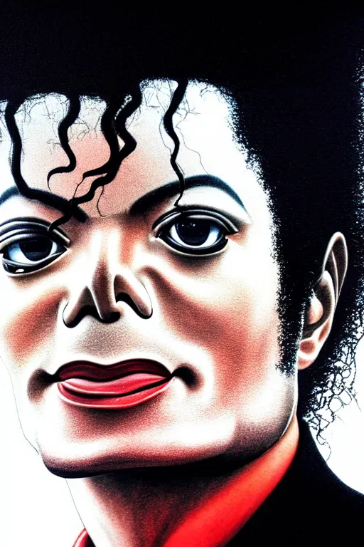 Prompt: michael jackson without nose, hdr, masterpiece, photorealistic, cinematic, intricate detail, smooth, 4 k, aesthetic, dynamic lighting, baroque object, sharp focus, hyper detailed, featured face details, arstation trending, ultra realistic, winning pullitzer award photo by : canon eos 5 d mark iv, by karah mew and adnan abidi and jodie bateman