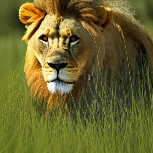 Prompt: Vector illustration of a full body lion in a meadow, Deviantart, sharp focus, 4k