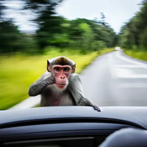 Image similar to photo of a monkey driving a car down the highway