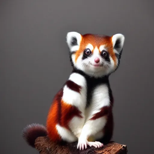 Image similar to cute cross between red panda and sugar glider, studio lighting, award winning