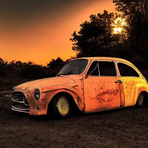 Prompt: car with a bitter sunset