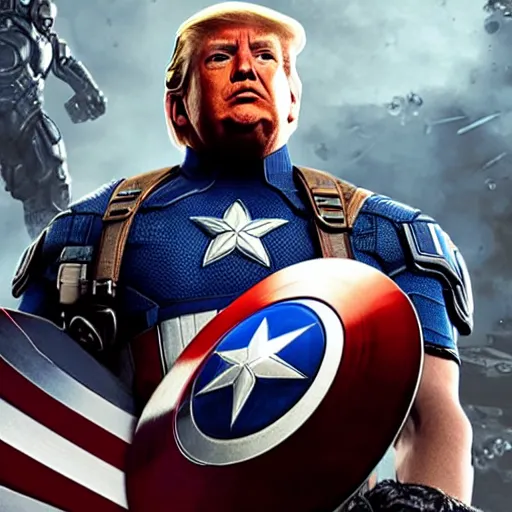 Prompt: Portrait! of President Donald Trump as ((captain america)) in Gears of War, splash art, movie still, cinematic lighting, dramatic, octane render, long lens, shallow depth of field, bokeh, anamorphic lens flare, 8k, hyper detailed, 35mm film grain