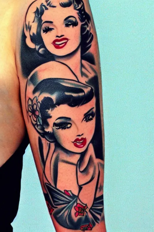 Image similar to pinup girl tattoo by “Pony Wave”