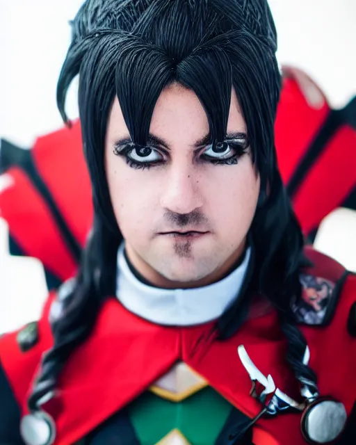 Image similar to A portrait of a mragot robbie in a cosplay uniform, piercing eyes, highly detailed, bokeh, professional photograph, full body shot 4K, HD