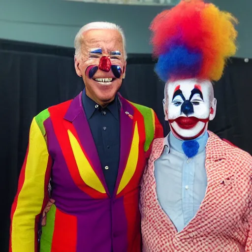 Prompt: Joe Biden with clown make-up all over his face inside a circus