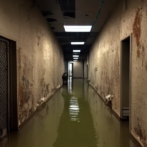 KREA - a flooded creepy empty basement hallway, craigslist photo