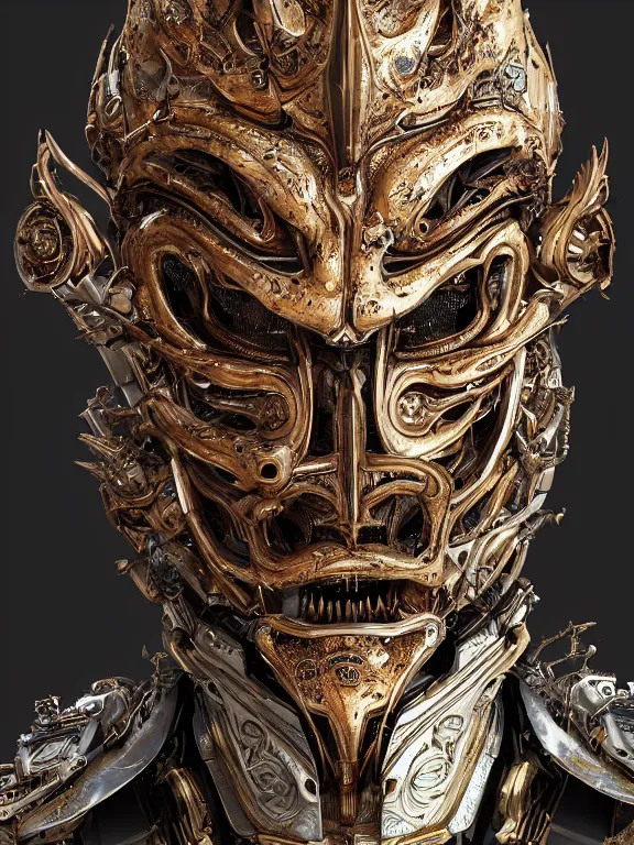 Prompt: portrait art of 8k ultra realistic hannya mask,intricate, detailed intricate ornate armour,decaying, cybernetic, full of colour, cinematic lighting, battered, trending on artstation, 4k, hyperrealistic, focused, extreme details,unreal engine 5, cinematic, masterpiece, art by ayami kojima, giger