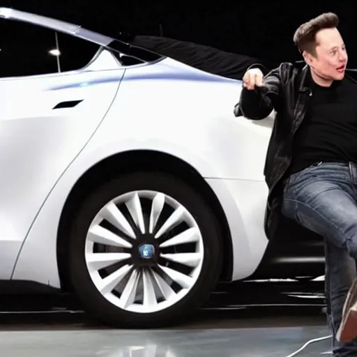 Image similar to elon musk getting electrocuted by his own Tesla car