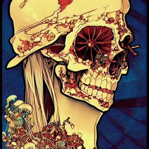 Image similar to anime manga skull portrait girl female skeleton illustration sunset art Geof Darrow and Ashley wood and Ilya repin and alphonse mucha pop art nouveau