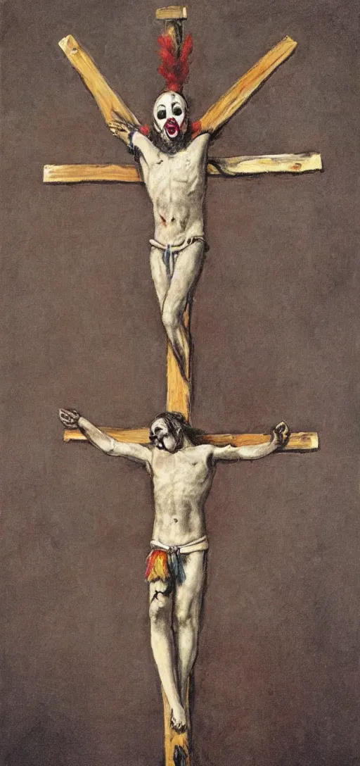 Image similar to a crucified clown